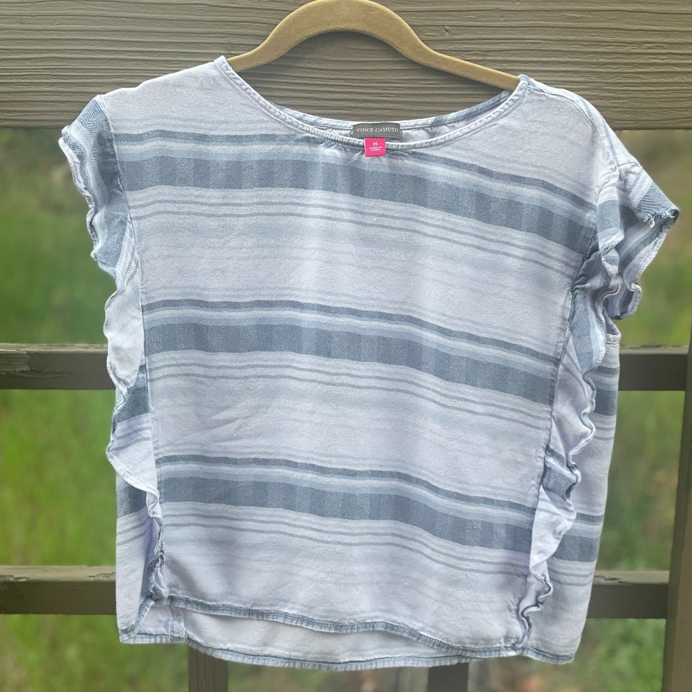 Vincent Camuto Rayon Flutter Sleeve Chambray Shell